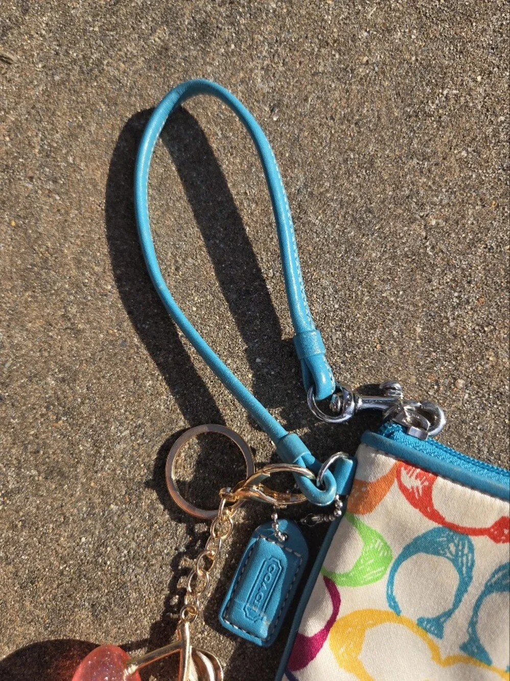 Vintage Y2K Coach Hampton Scribble Wristlet Teal  Multicolor & Cherry Charm 🍒